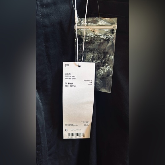 Uniqlo 100% Cotton Black Belted Midi Skirt Size 8 - Picture 5 of 5